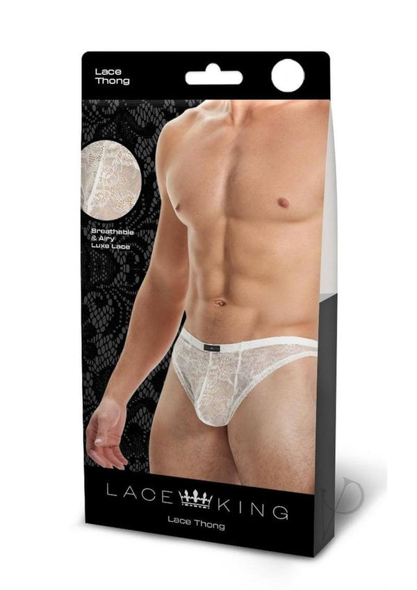 Lace King Lace Thong M L White packaging showcasing a stylish lace thong for men with a bold design.
