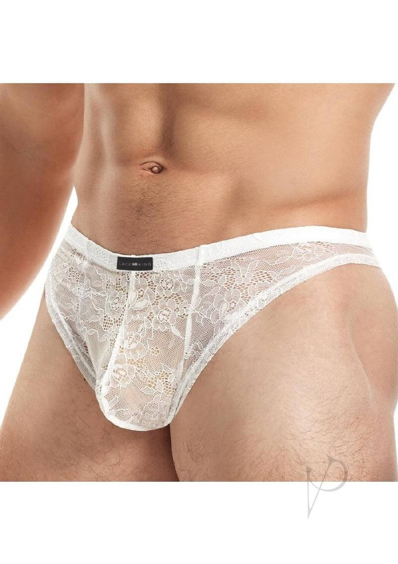 Lace King Lace Thong M L White showcasing a sexy sheer design, perfect for confident men who want to stand out.