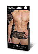 Lace King Lace Trunks Small Medium Black packaging showcasing stylish lace underwear for men.