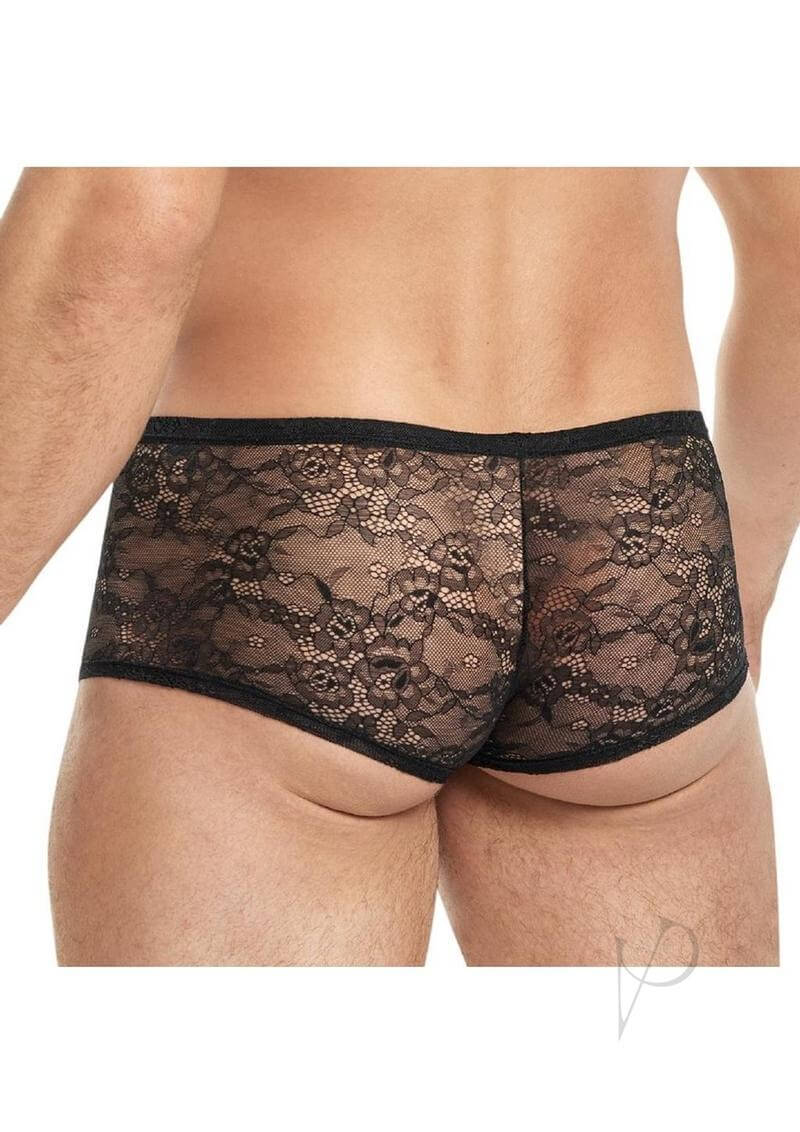 Lace King Lace Trunks Small Medium Black - stylish men's lace underwear from the rear view.