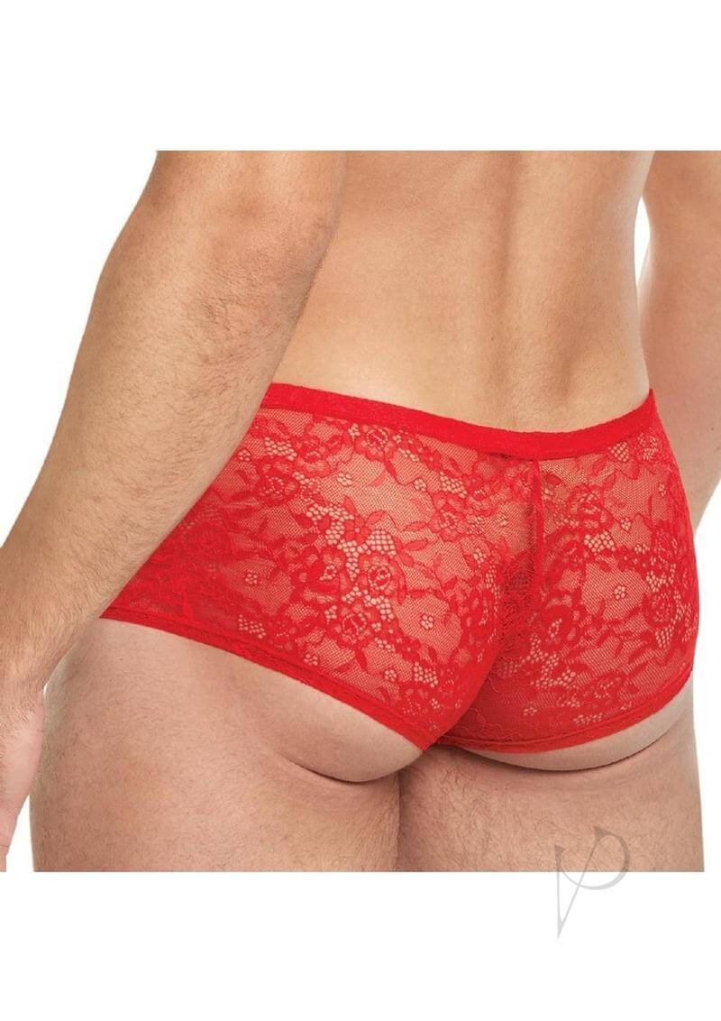 Lace King Lace Trunks Large XLarge Red featuring semi-sheer lace fabric for the modern man.