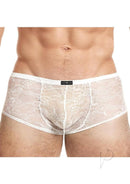 Lace King Lace Trunks Large XLarge White showcasing stylish, sheer lace design for men's underwear.