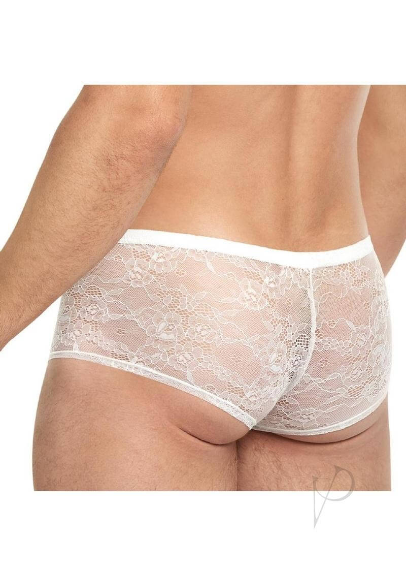 Lace King Lace Trunks Medium Large White viewed from the back, showcasing soft lace material and sleek fit.