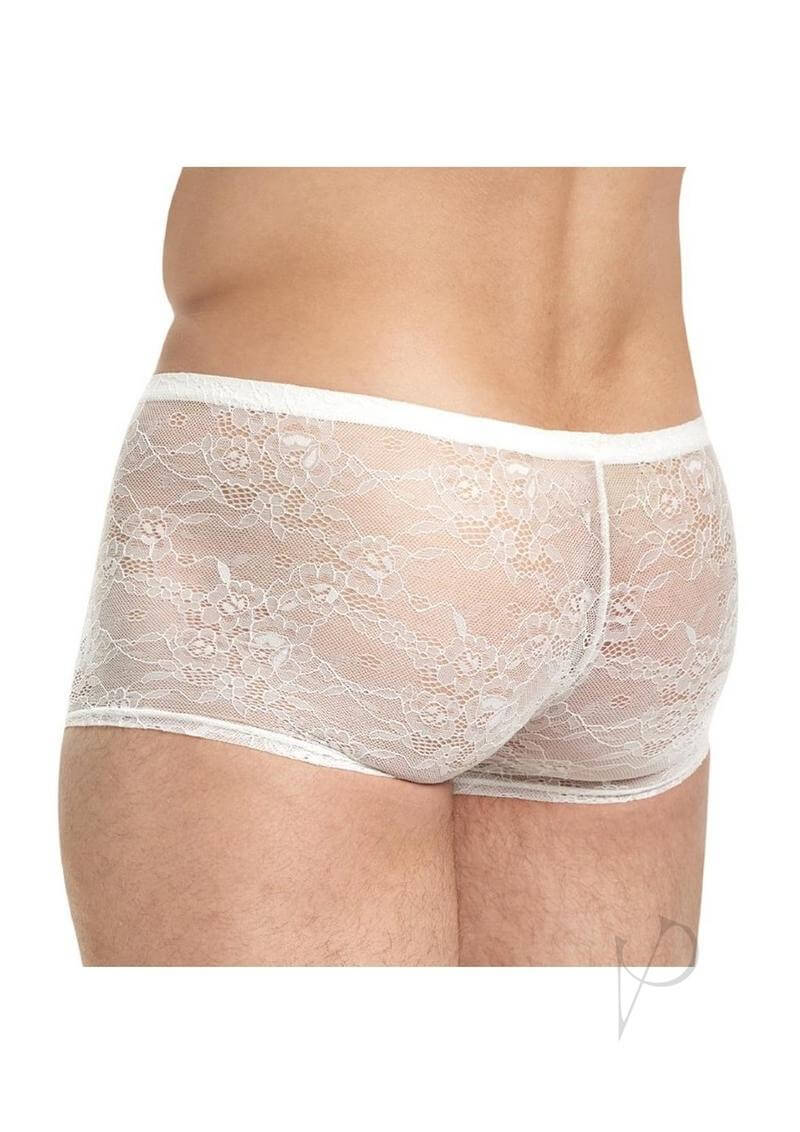 Lace King Lace Boxers Large XLarge White showing the back view of the stylish lace design.