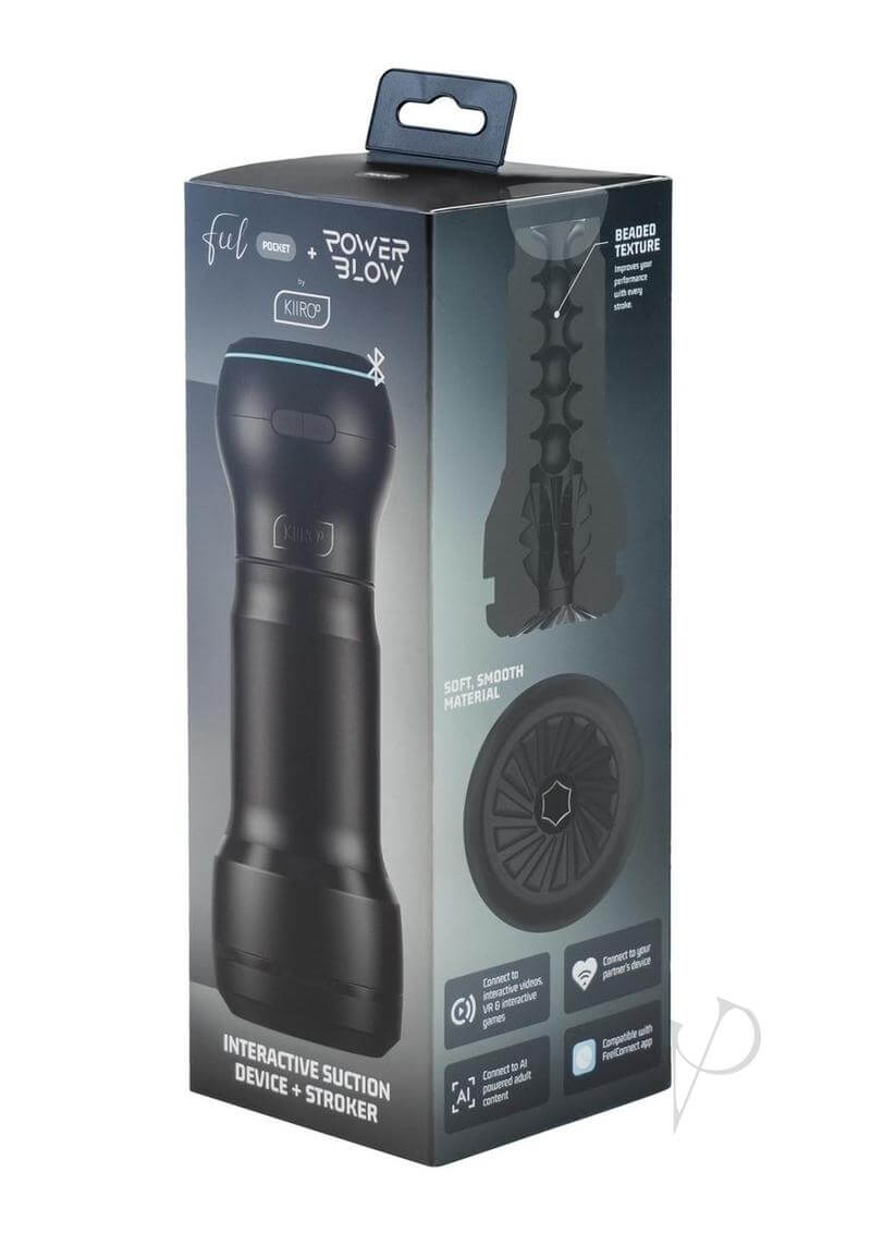 Kiiroo Feel Pocket PowerBlow black pocket stroker and suction device in packaging