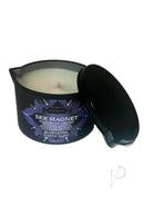 Kama Sutra Sex Magnet Blue Lotus Candle With Pour Spout 6 Oz in a black container, ready for sensual massage.