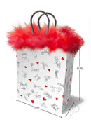 Little Genie Dirty Stick Figures Gift Bag Red and White with fluffy red trim, 10.75 inches tall and playful designs.
