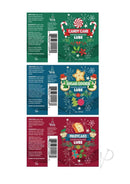 Little Genie Holiday Lubricants Assorted Flavors 18 Pack featuring Candy Cane, Sugar Cookie, and Fruit Cake.