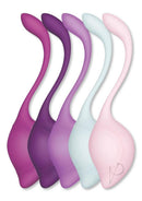 Bodywand Squeeze 5 Piece Teardrop Silicone Kegel Set in various colors for building pelvic floor strength.