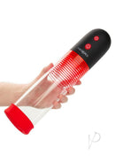 Optimum Series Big Man's Rechargeable EZ Pump Red/Black held in hand, showcasing its sleek design and functionality.