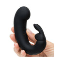 Fifty Shades Of Grey Sensation G-spot Rabbit Vibrator Black held by a hand, showcasing its sleek design and dual stimulation features.