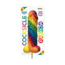 Rainbow Cocksicle Pecker Pop Fruit Lollipop in colorful packaging, fun adult candy for parties.