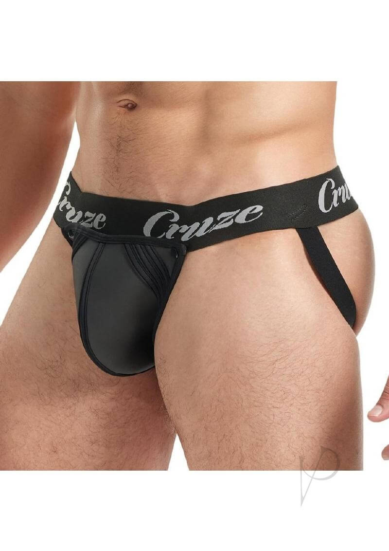 Cruze High Bar Jockstrap With Cock Ring Black Large XLarge on model showcasing its stylish design and comfort.