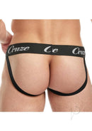 Cruze High Bar Jockstrap With Cock Ring Black Large XLarge showcasing a sleek, supportive design from the back.
