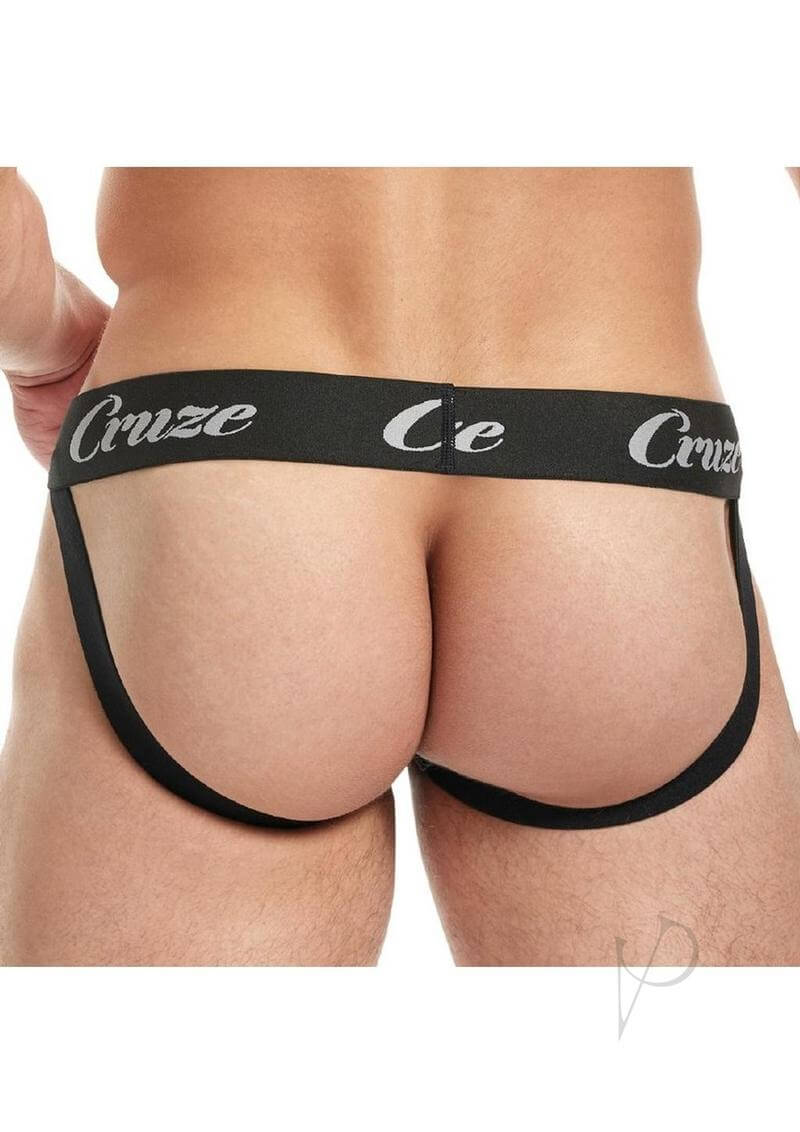 Cruze High Bar Jockstrap With Cock Ring Black Large XLarge showcasing a sleek, supportive design from the back.