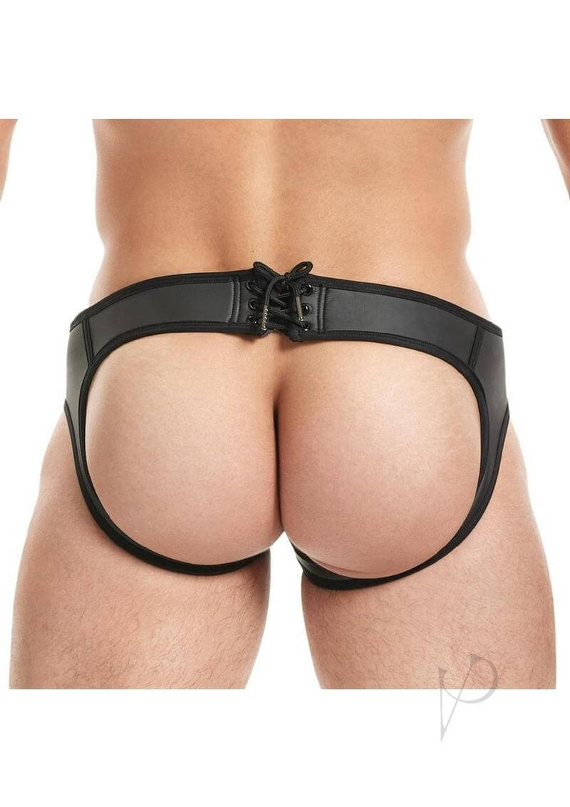 Cruze Kick Off Lace Up Jock Brief Black Large XLarge showcasing stylish back view with lace-up detail.