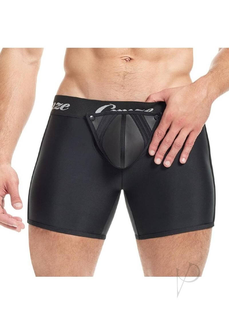 Cruze High Bar Zipper Trunk With Cock Ring Large XLarge Black on display, showcasing the sleek design and front zipper.