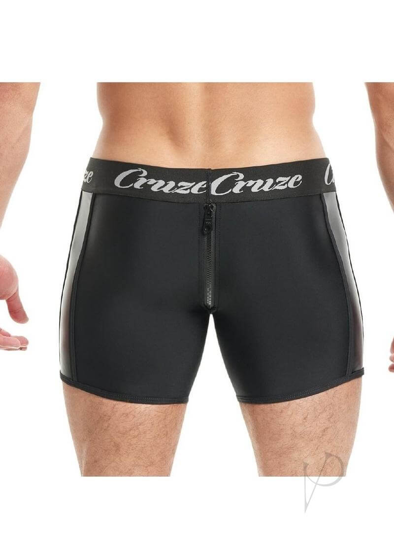Cruze High Bar Zipper Trunk With Cock Ring Large XLarge Black, back view of mens underwear with zip feature.