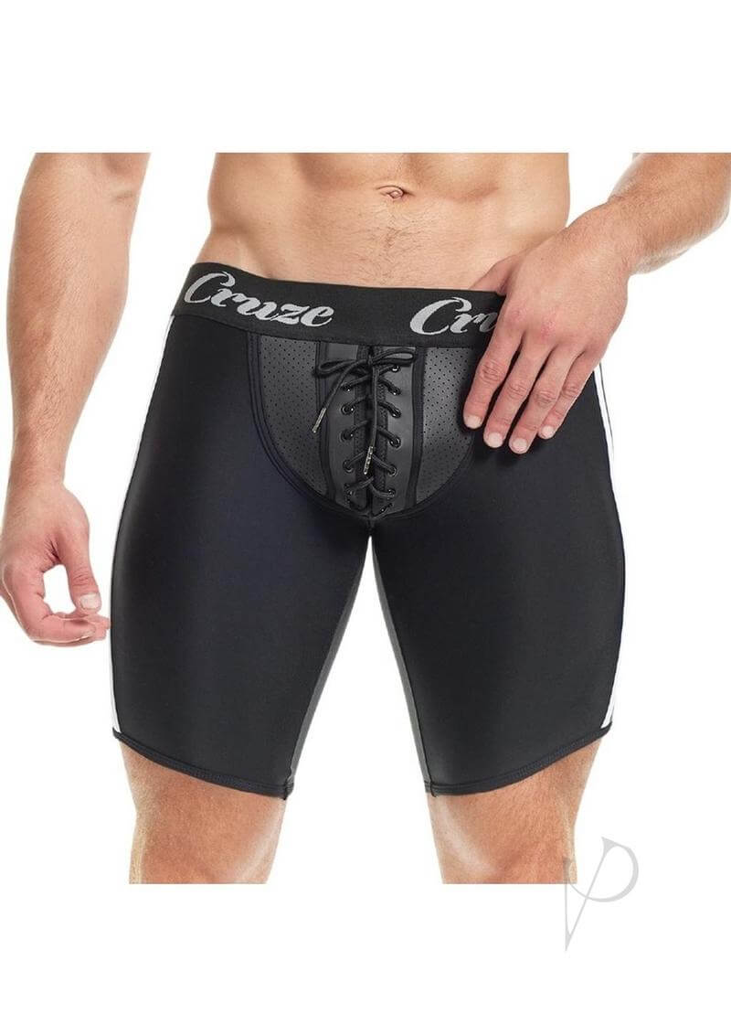 Cruze Kick Off Lace Up Short Black Large XLarge model showcasing snug fit and stylish lace-up design.