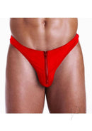 Fundies Unzip It Thong with Rose Petals OS Red featuring a cheeky zip-front design and seductive red color.