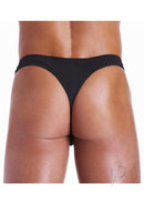 Fundies Unzip It Thong With Black Zorro Mask OS Black displayed on a model from behind, showcasing its bold design.