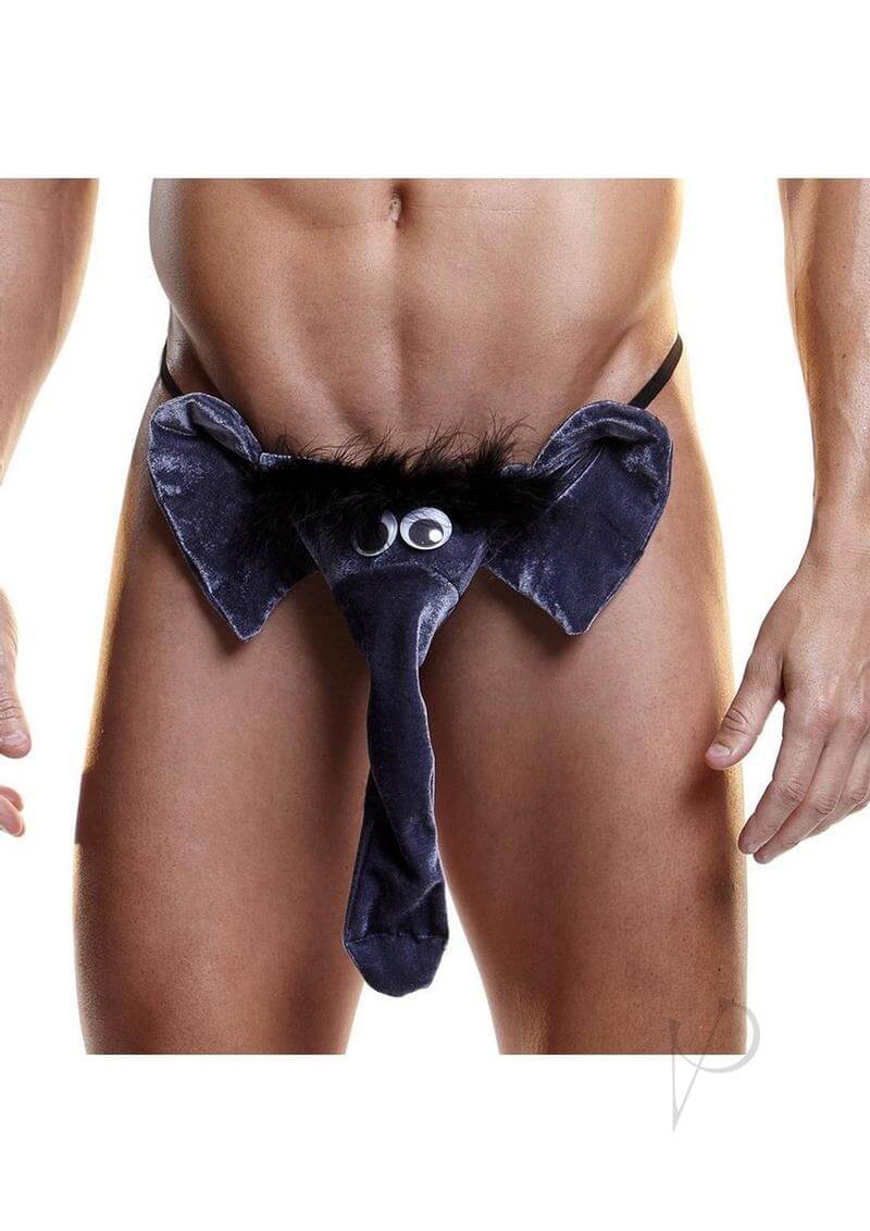 Junk In The Trunk Jockstrap OS Grey with playful elephant design, showcasing a cheeky and comfortable fit for men.