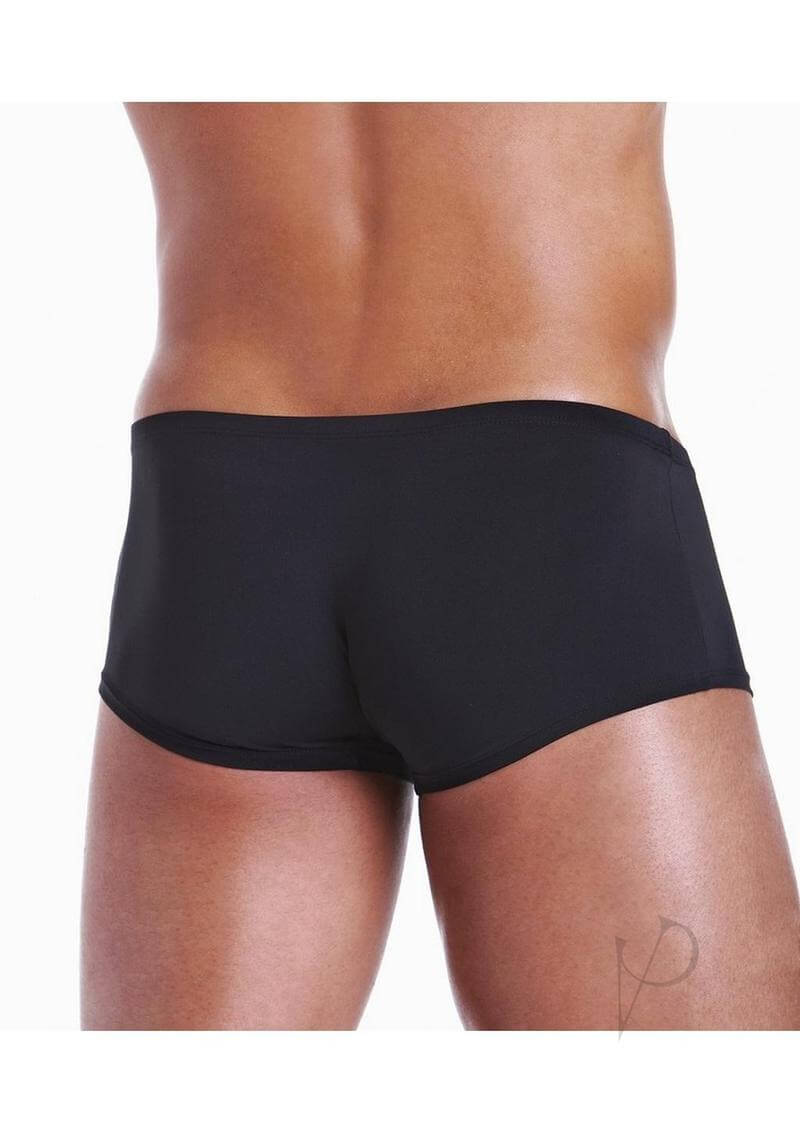 Fundies Black Tie Tuxedo With Bow Tie OS Black White showcased on a model's back wearing sleek black swim trunks.