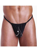 Fundies Hundcuff G String With Toy Handcuffs OS Black model showcasing playful lingerie with toy handcuffs.