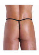 Fundies Hundcuff G String With Toy Handcuffs OS Black showcased on a model from the back, highlighting its sleek design.
