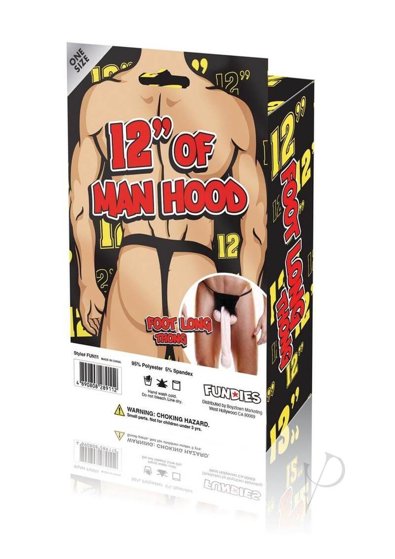 Fundies Foot Long Thong With Paper Ruler OS Black packaging featuring a playful design and humorous elements.