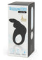 Happy Rabbit Rechargeable Cock Ring in Black packaging showcasing vibrating bunny ears and features.