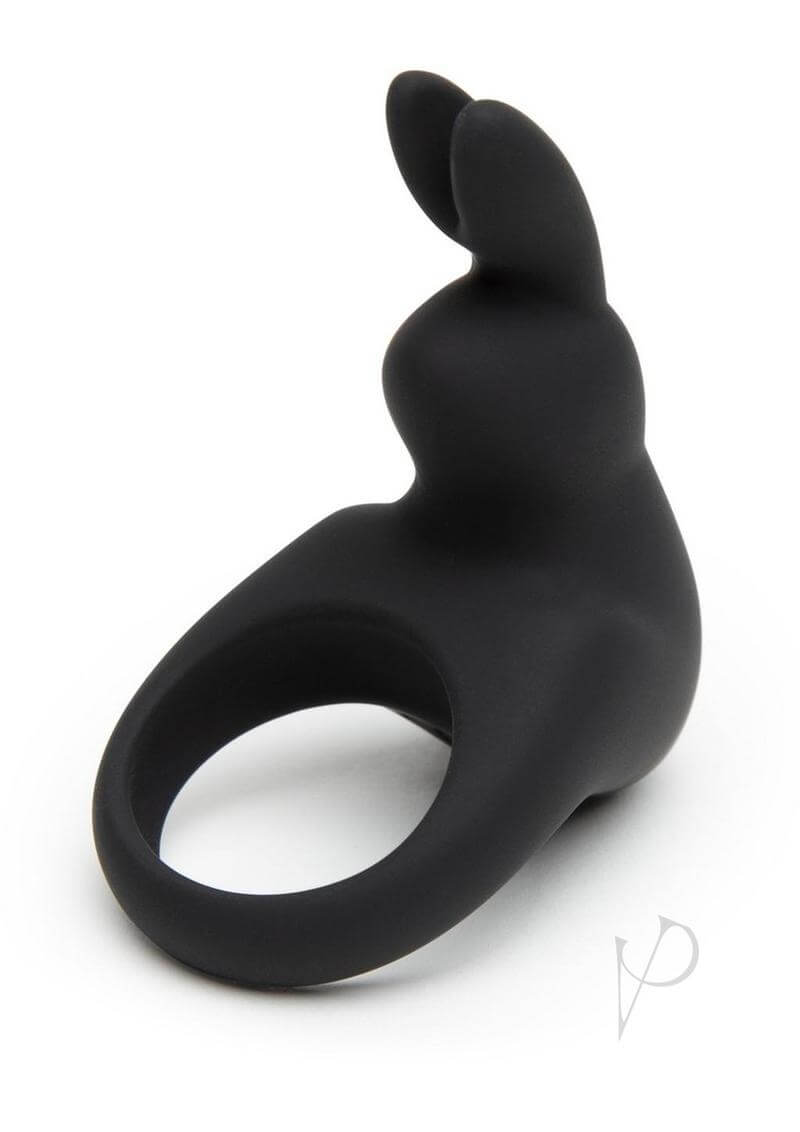 Happy Rabbit rechargeable cock ring in black with vibrating ears for enhanced pleasure and stimulation.