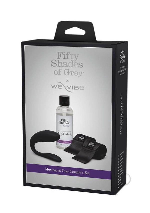 FSOG X We-Vibe Moving As One Couple Kit packaging with bondage accessories and app-controlled vibrator