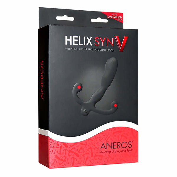 Aneros Helix Syn V Vibrating Prostate Stimulator packaging front view with sleek design and product details.