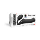 Strap-on-me Vibrating Bendable Strapless Strap-on Black XL packaging with features and controls.
