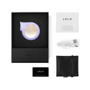 LELO SILA CRUISE Rechargeable Sonic Clitoral Stimulator Lilac packaging and accessories laid out neatly.