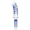 Glas 11 Inch Realistic Double Ended Glass Dildo With Handle showcasing its veiny shaft and easy-grip center.