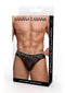 Banana Cabana Lace Nights Thong Small Medium Black in packaging, showcasing a bold and sexy design for men.