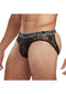 Banana Cabana Lace Nights Open Back Brief Medium Large Black displayed on model, featuring a lace-framed cutout back.