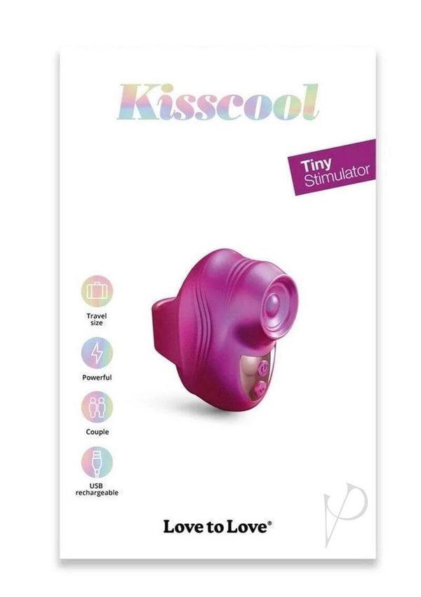Love to Love Kisscool Small Finger Vibrator Berry packaging with features and product details.