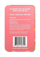 Flintts Mouth Watering Mints Lemon ingredients and nutrition facts on the packaging, showcasing vegan and sugar-free qualities.