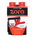 Perfect Fit Zoro 5.5 Inch Strap-On With Case Red packaging showcasing versatility and comfort for all genders.