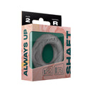 Shaft Model R Silicone Cock Ring Gray Size 2 in packaging, highlighting its minimalist design and soft silicone material.