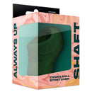 Shaft Model P Cock and Ball Stretcher Green in packaging, highlighting its seamless design and functionality.