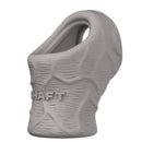 Shaft Model P Cock and Ball Stretcher Gray showcasing flexible silicone design with textured surface for enhanced grip.