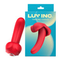 Luv Inc TT61 Twirling Tongue Vibrator Red alongside its packaging, showcasing playful design and vibrant color.