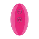 Luv Inc PR34 Panty Rabbit Vibrator Pink remote control with two buttons on a bright pink surface.