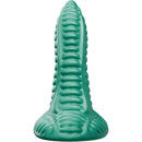 Tentra Zoryn Alien Tail Rotating Grinder Vibrator Green showcased upright with textured surface for enhanced pleasure.