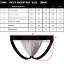 Zona Green Apex Jockstrap Medium size chart with measurements for optimal fit and support.