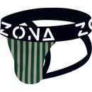 Zona Ivy Candycane Jockstrap Small showcasing its comfortable design and stylish green striped pouch with wide waistband.